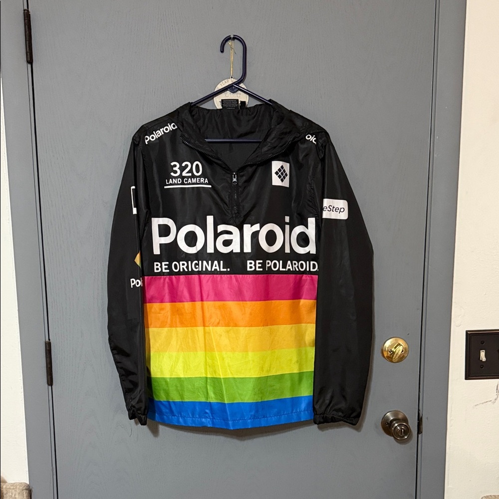 Polaroid Black Jacket with Rainbow Stripes
